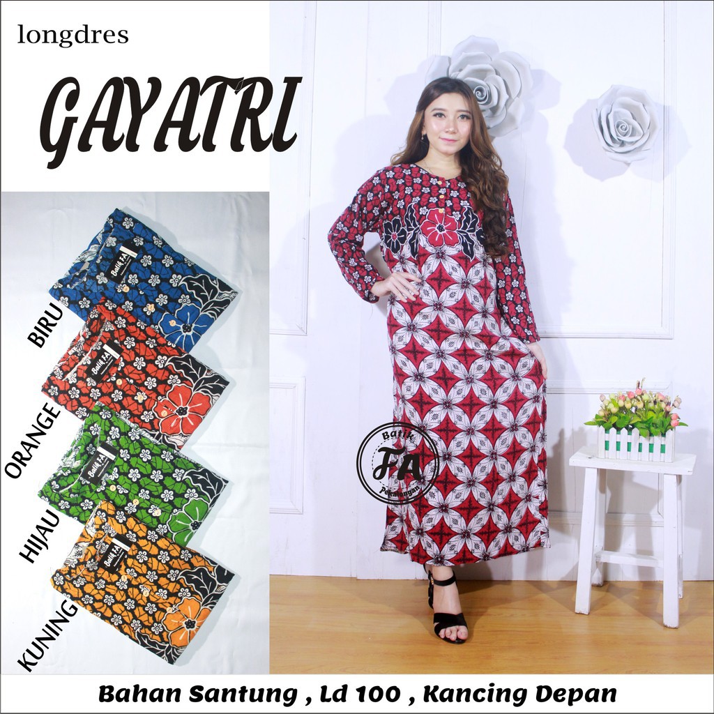 Longdres gayatri grosir baju lengan panjang daster midi murah wanita kekinian fashion batik solo