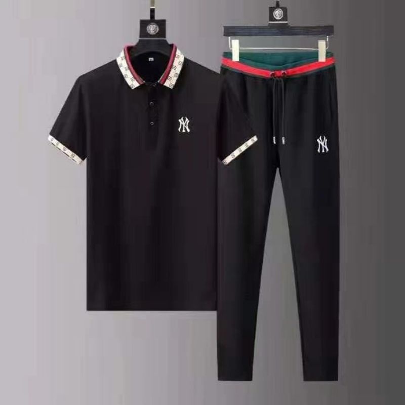 polo shirt setel gucci mirror quality hitam baju pria kaospolo set