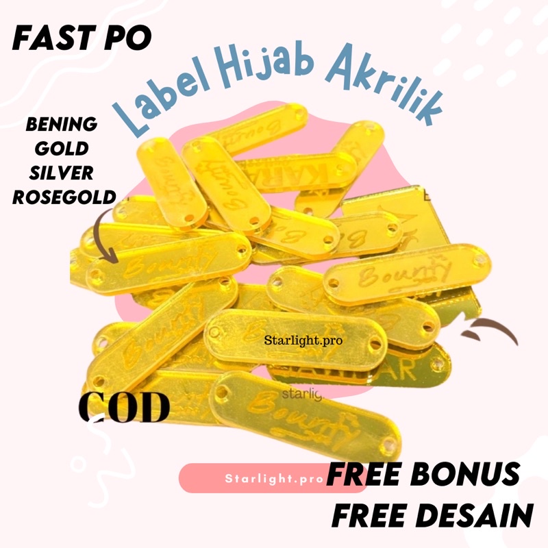 

TERMURAH LABEL HIJAB AKRILIK GOLD/ SILVER LABEL GAMIS LASER CUT