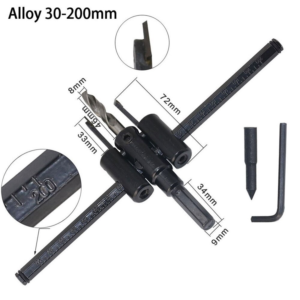 Adjustable Circle Cutter Mata Bor Hole saw Pelubang Jangka Melobangi Kayu GRC triplek plastik gypsum