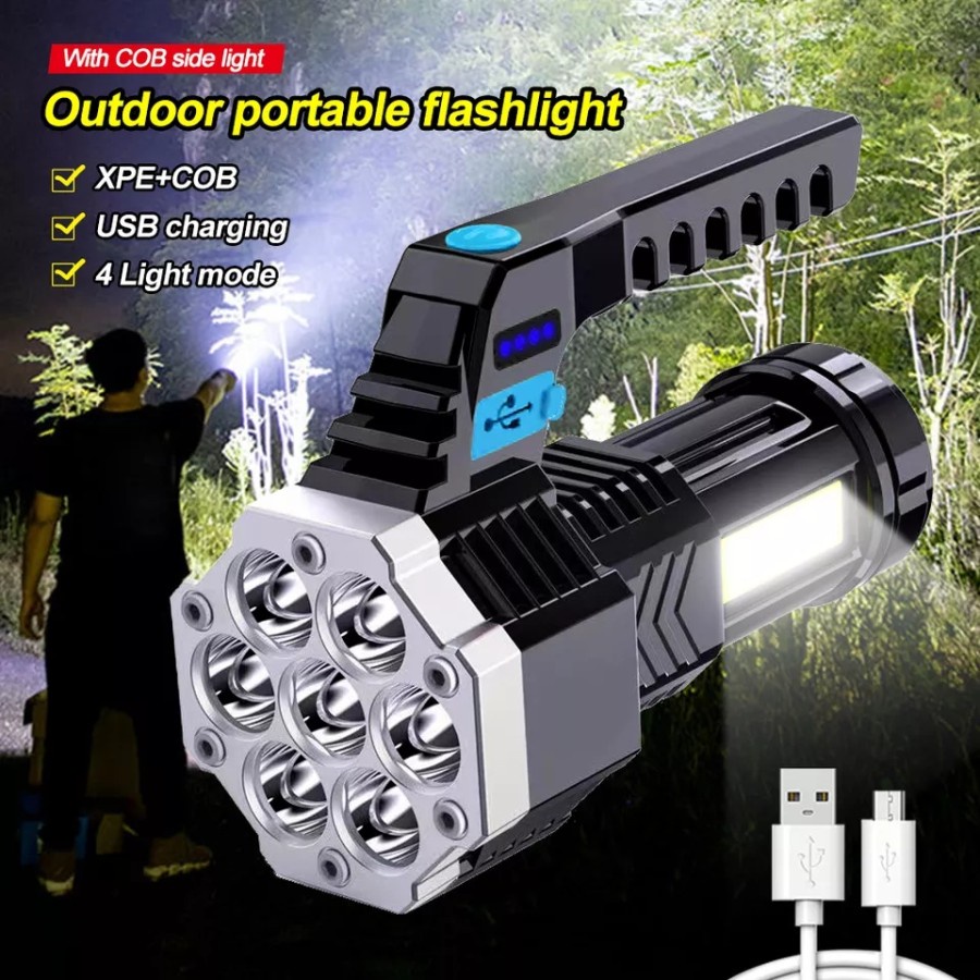 Senter LED Super Flashlight 7 LED Super Terang USB Rechargeable