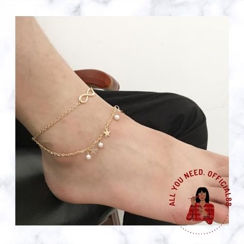 ✿AYN✿  Gelang Kaki Korea Temperamen Mutiara Bintang FA114 Bentuk Anklet Perhiasan Berantai lucu