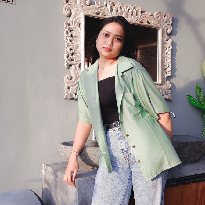 KEMEJA OVERSIZE WANITA/PRIA BASIC SAGE GREEN