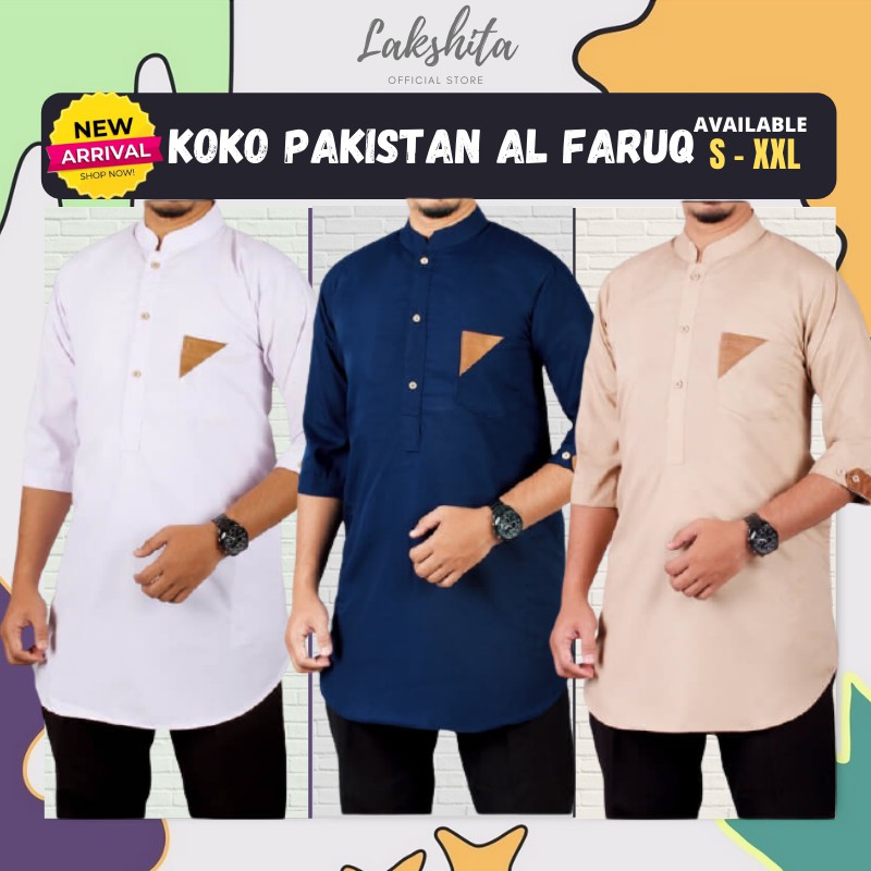 Pakaian Muslim Baju Lebaran Koko Pakistan Pria Dewasa Cowok Lengan Pendek Bahan Premium Original XXL