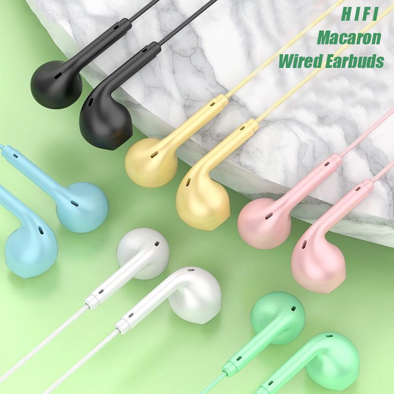 Headset Earphone Sport In-ear Bass Stereo Super Bass HiFi Jack 3.5mm Warna Permen Macaron Dengan Mic