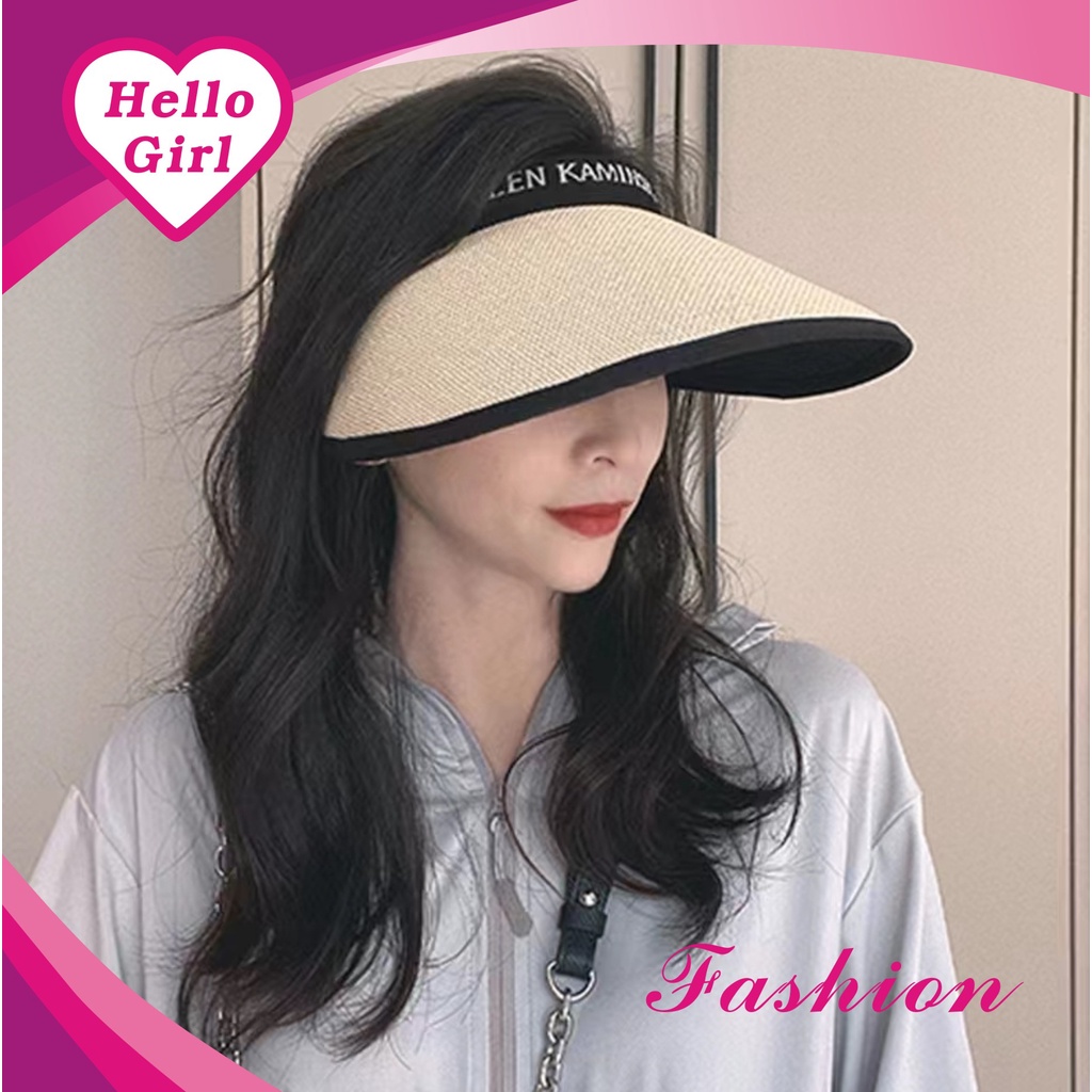 (Hello Girl) MZ23 Topi Pantai/Topi Jerami Anti UV Gaya korea Import