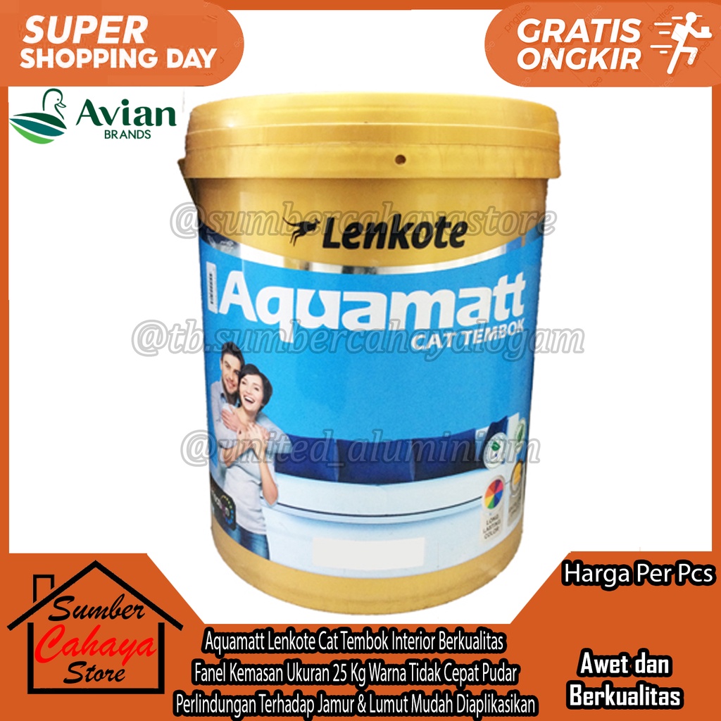 Cat Tembok Interior Berkualitas Aquamatt Lenkote Fanel Kemasan Ukuran 25 Kg Kilo Kilo Gram Avian Bra