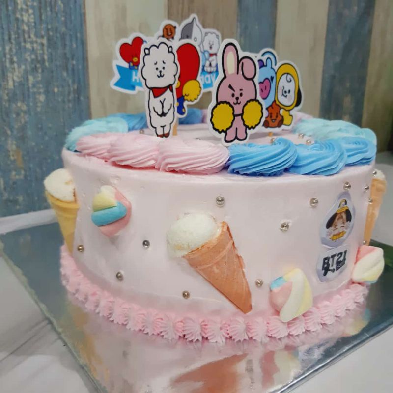 kue ulang tahun BTS pink biru / kue ulang tahun malang / kur ulang tahun brownies / kue ulang tahun karakter anak cewek