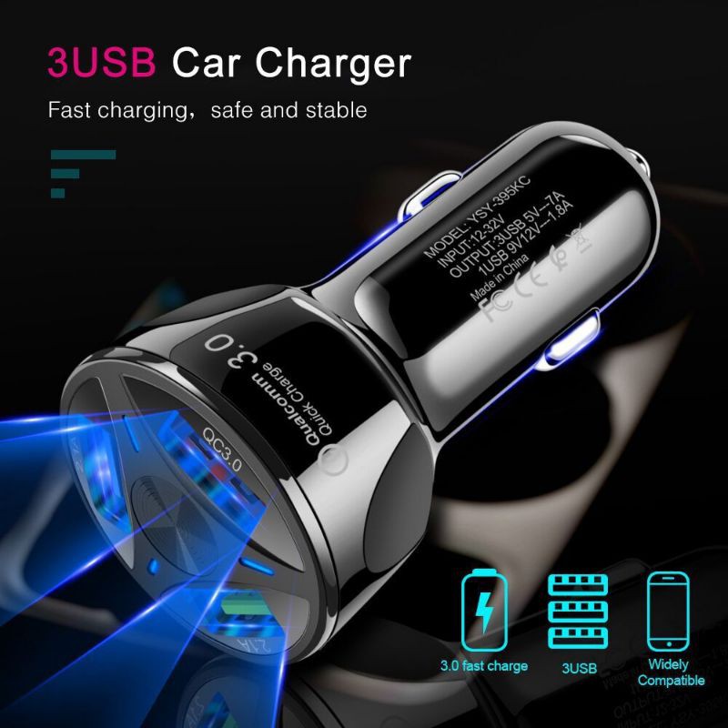 Car Charger HP Mobil Motor 3 USB Ports QC 3.0 fast Charging