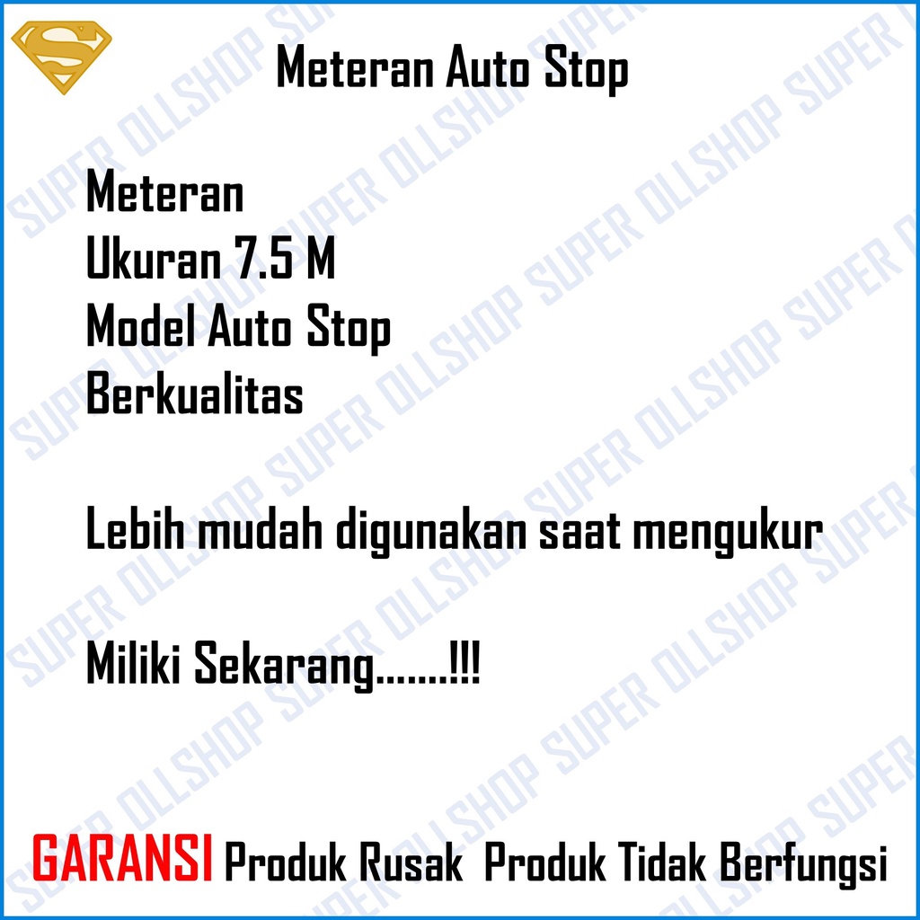 Meteran 7.5 Meter Auto Stop /Meteran Tukang Bangunan 7.5 M Measuring Tape Murah