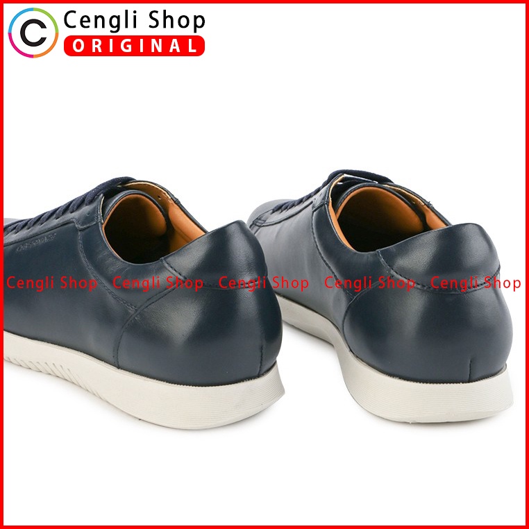 SEPATU OBERMAIN PRIA ORIGINAL SNEAKER CASUAL KULIT ASLI BIRU NAVY OM02