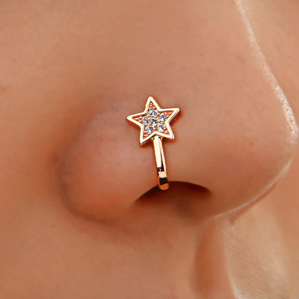 Personality Diamond Butterfly Women Nose Ring Alloy Star Gold Clip on Nose Fashion Jewelry Gift