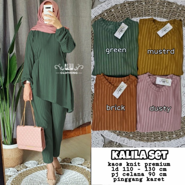 Setelan Atasan Tunik Wanita Bawahan Celana Panjang Kalila Oneset - Green