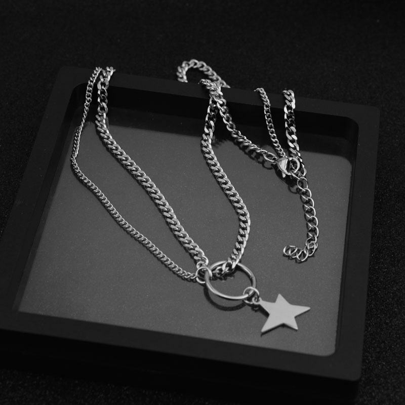 Wang YIBO Kalung Rantai dengan Liontin Bentuk Pentagram Bahan Stainless Steel