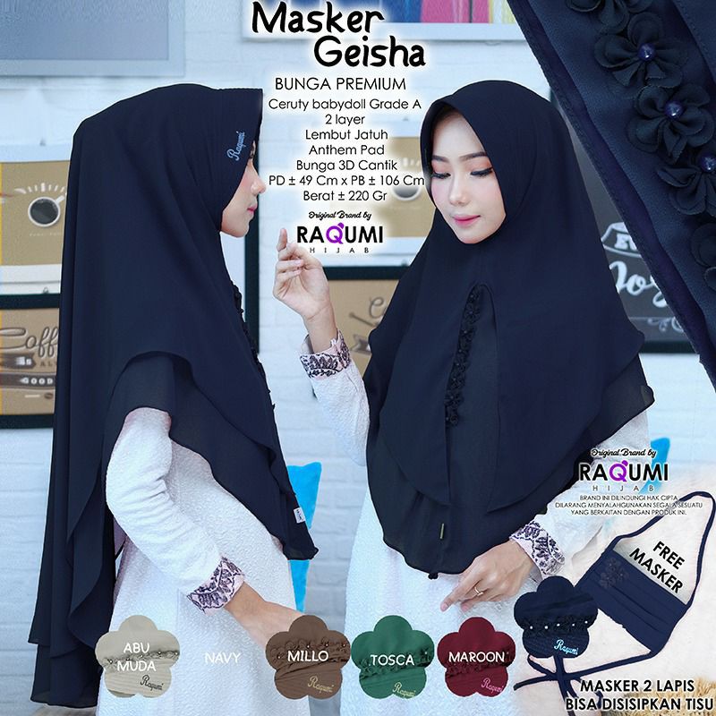 hijab MASKER GEISHA KHIMAR ORI RAQUMI HIJAB