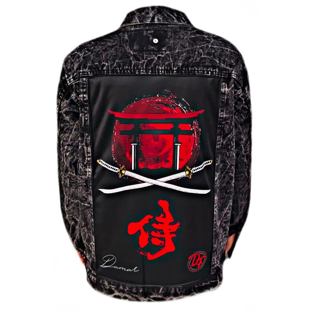 JAKET JEANS PRINTING Denim Pria Sandwash Distro L XL (Size XXL dan 3XL beda katalog) - Black Sandwash I-5