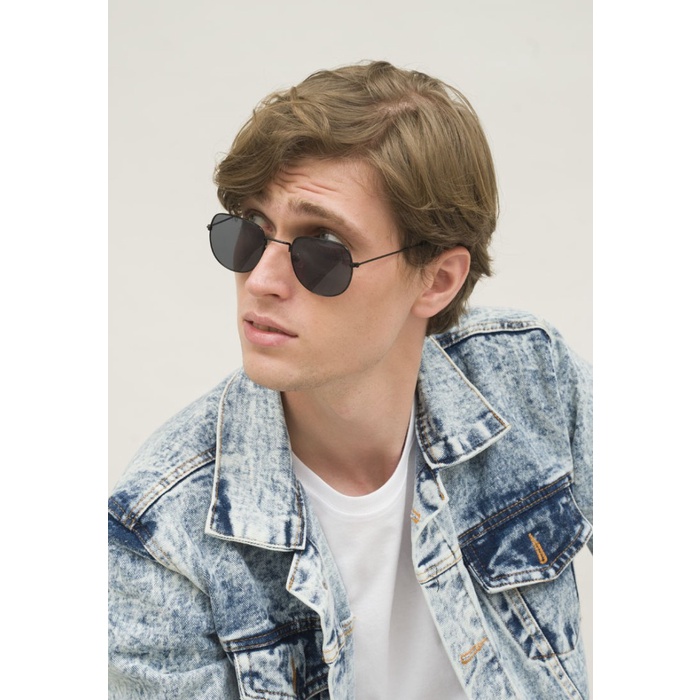 Frame Kacamata Sun Glasses Pria Wanita Unisex Bulat Hitam