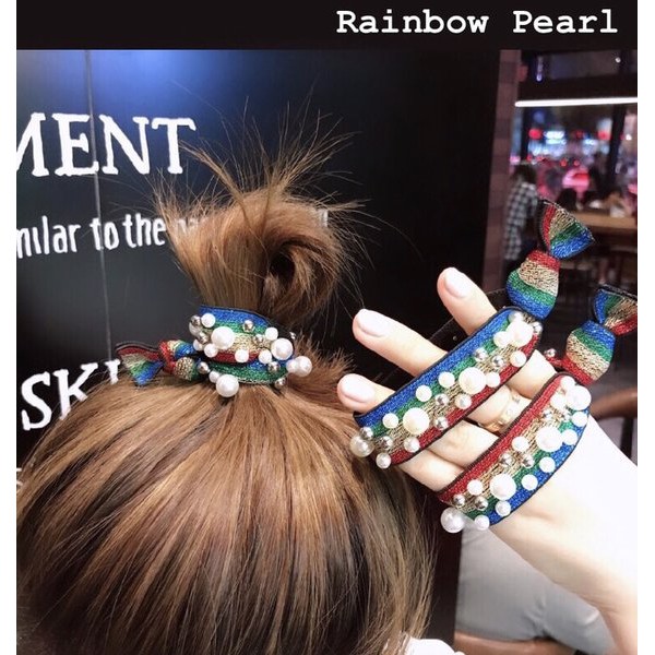 Senada Victory Karet Rambut Rainbow Ikat Rambut Elastis Korea Mutiara