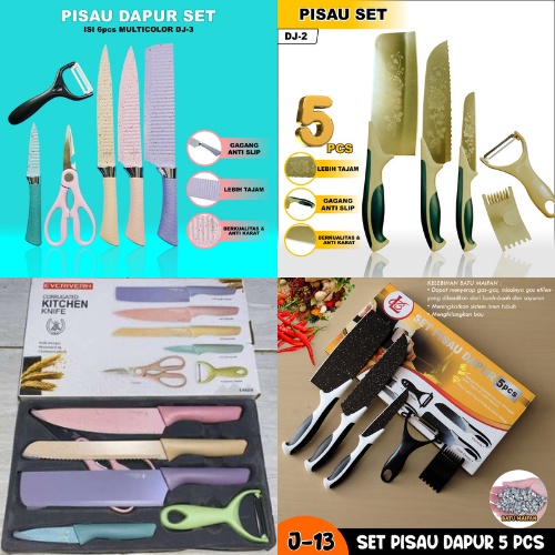 6 IN 1 Pisau Set  Stainless Dilapis Anti Lengket /Peralatan Masak Pisau Set Pisau Dapur isi 6 pcs Pisau Dapur Peralatan pisau set, pisau sayur, pisau buah isi 6 pcs dengan tutup Magnet