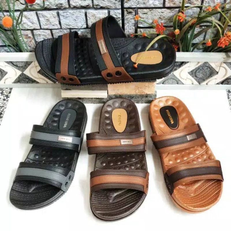 Sandal selop strip dua new era pria 8014 karet