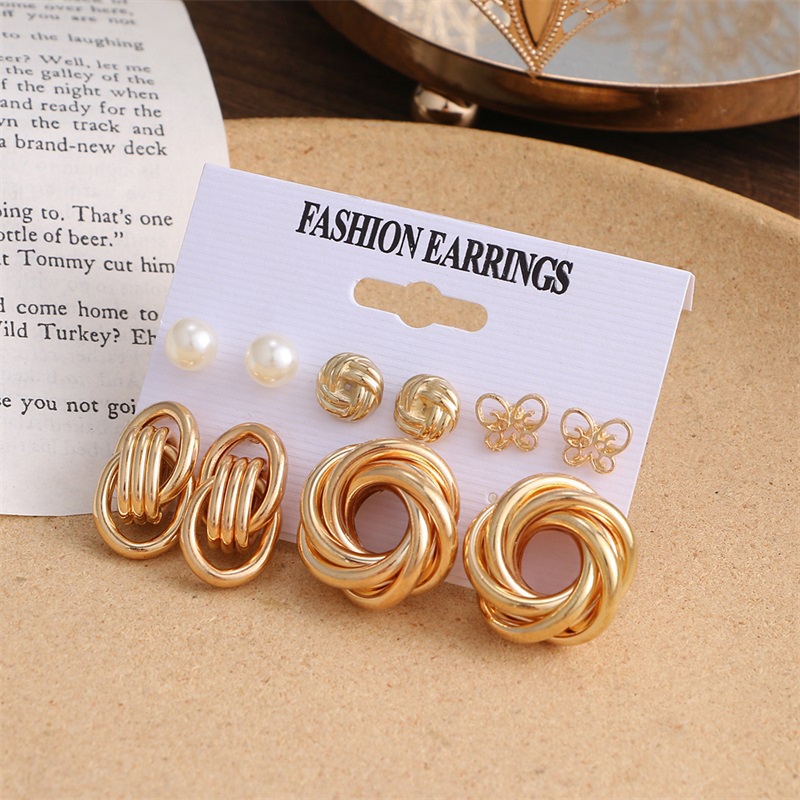 Set Anting Stud Desain Kupu-Kupu Geometris Hias Mutiara Rumbai Gaya Retro Eropa Amerika Untuk Wanita Butterfly