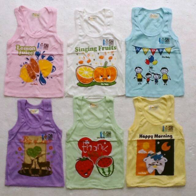 Baju harian kaos  singlet  kutung M dan L anak  bayi unisex 