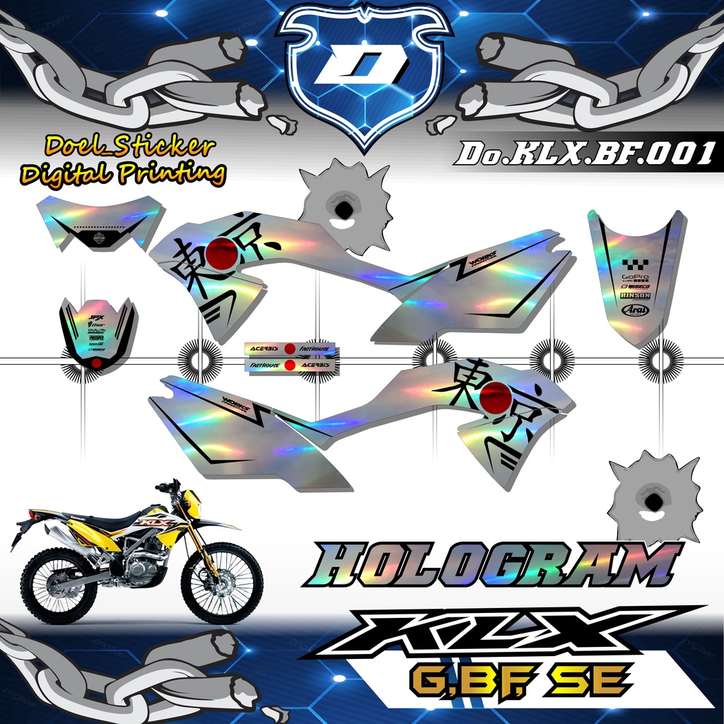 Sticker Striping Honda KLX 150 G , BF , SE Lama List Variasi Hologram , Crome Doel 001