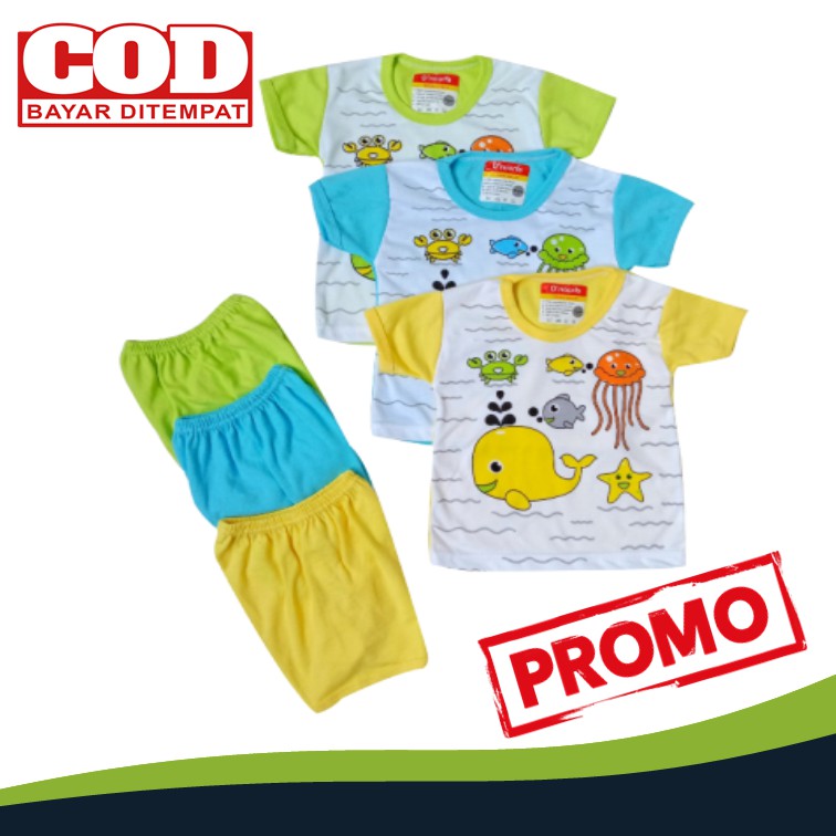 Setelan Baju Bayi Tangan Pendek Dapat 3 stel / Kaos Oblong Bayi 0-8 Bulan / Baju Bayi Pendek Motif