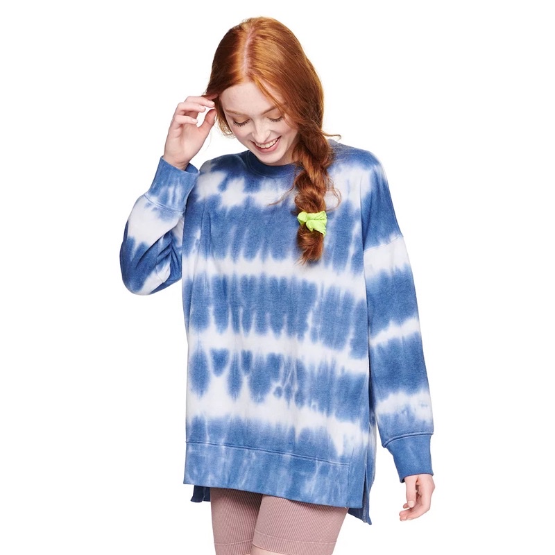 SO LOUNGE LIFE COTTON TUNIC SWEATSHIRT - dyed blue