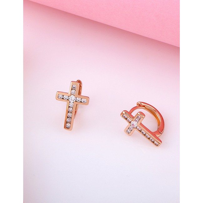 LRC Anting Tusuk Fashion Rose Gold Cross Earrings With Diamonds D77056