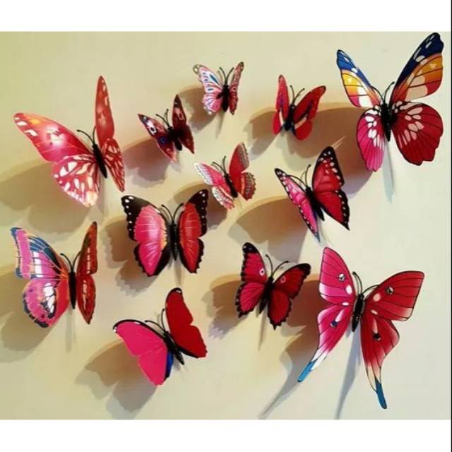 HIASAN 3D BUTTERFLY 1 SET ISI 12 PCS WALLSITCKER - WALL STICKER KUPU-KUPU DEKORASI DINDING WALLPAPER