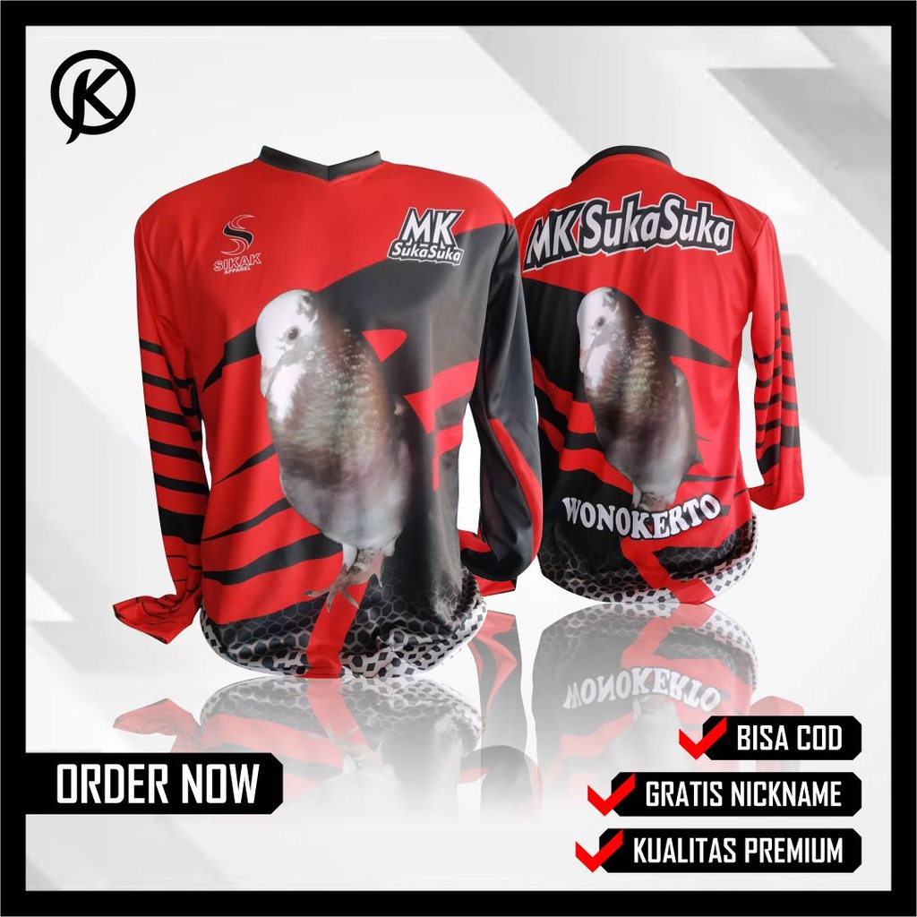 JERSEY MERPATI KOLONG MERAH - LENGAN PANJANG BAHAN DRYFIT PREMIUM