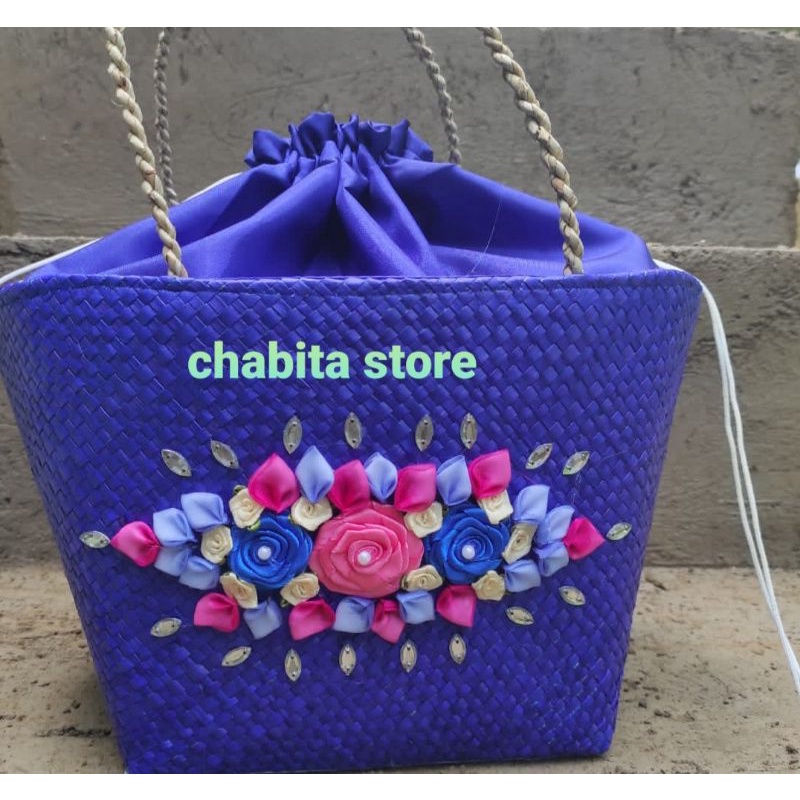 TAS ANYAMAN PANDAN BAKUL MOTIF BUNGA