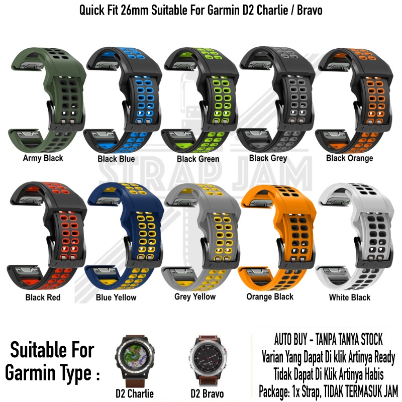 TRD Strap Garmin D2 Charlie / Bravo - Tali Jam Pria Quick Fit 26mm Silikon Rubber Sporty