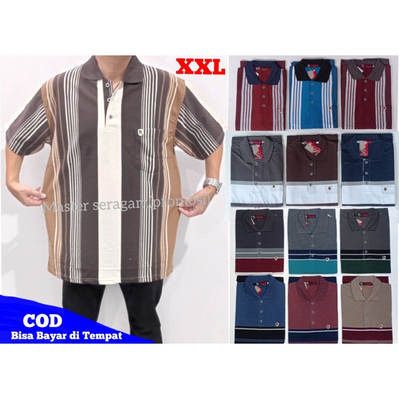 TERBARU Kaos kerah pria motif salur XXL BIGSIZE - COD kaos cotton pria dewasa - kaos kerah wangky bapak bapak - kaos salur kebawah big size - kaos salur vertikal ukuran besar - kaos kerah buat THR - kaos Kerah balok salur - kaos kerah kantong depan pria