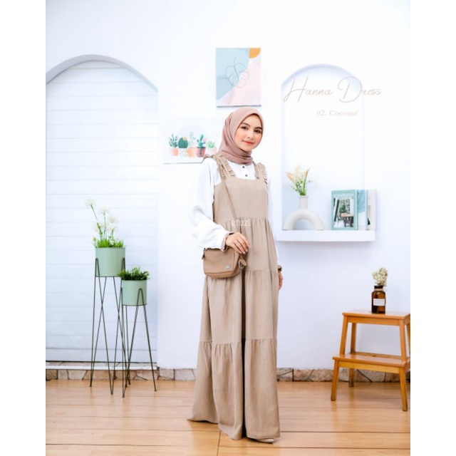 Etuzi Hijab Gamis Polos Baju Muslim Overall Hanna Dress