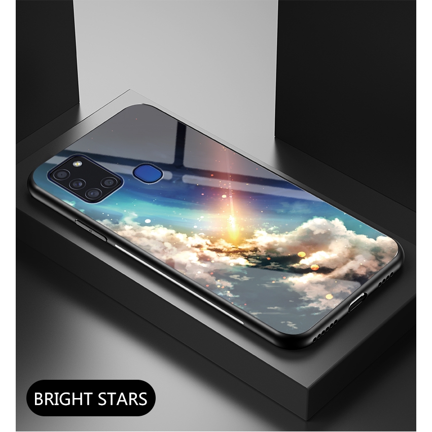 Casing Bahan Silikon Dan Tempered Glass Motif Starry Sky Untuk Samsung Galaxy A21S