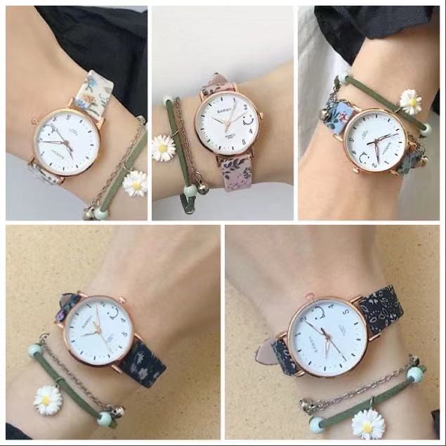 ✅Grosir Jam Senen - Jam Tangan Wanita Analog Strap Pu Bunga Motif Smile Fashion Aksesoris Wanita Gaya Korea