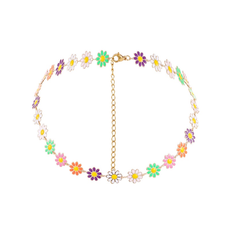 Kalung Rantai Klavikula Desain Bunga Daisy Warna-Warni Gaya Bohemian Untuk Wanita