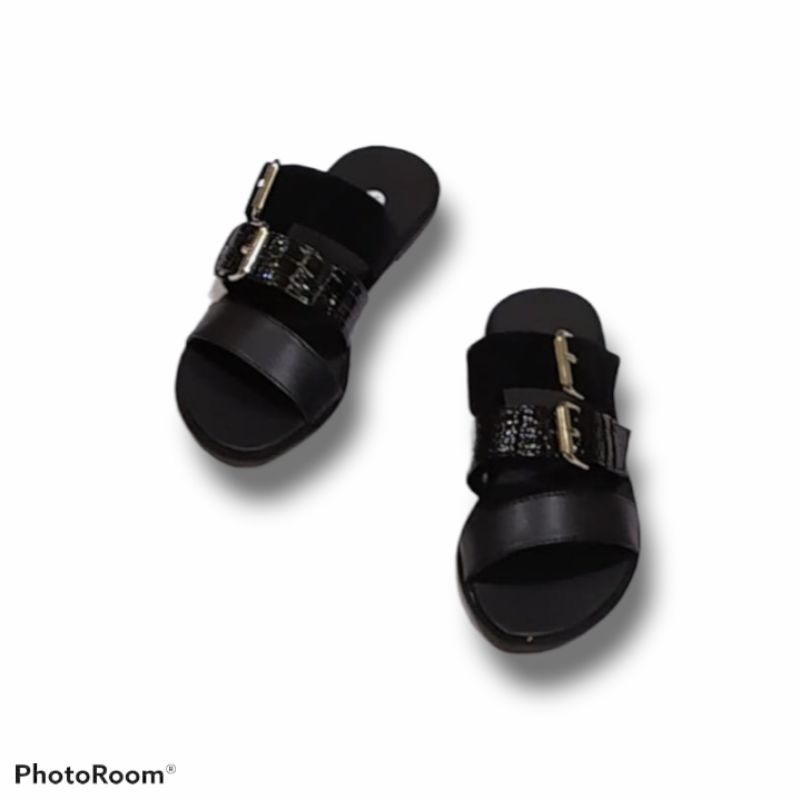 Sandal Wanita Ban3 Croco Hitam/sandal flat/sandal santai