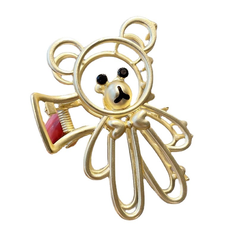 Klip Mencengkeram Beruang Logam Berongga Besar Yang Dipersonalisasi Jepit Rambut Mutiara Gaya Korea Fashion Wanita Mewah Ringan Aksesoris Rambut Wanita