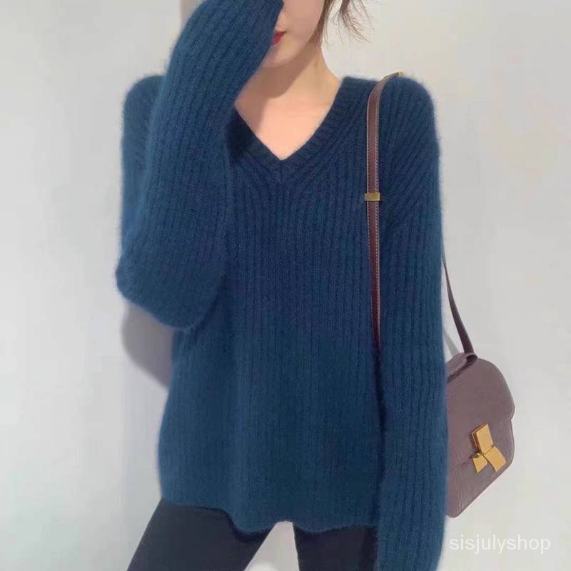 #Sisjuly# Sweater Wanita Atasan Longgar Pullover V-Neck Sweater Rajut Baru Pakaian Luar Pakaian Wani