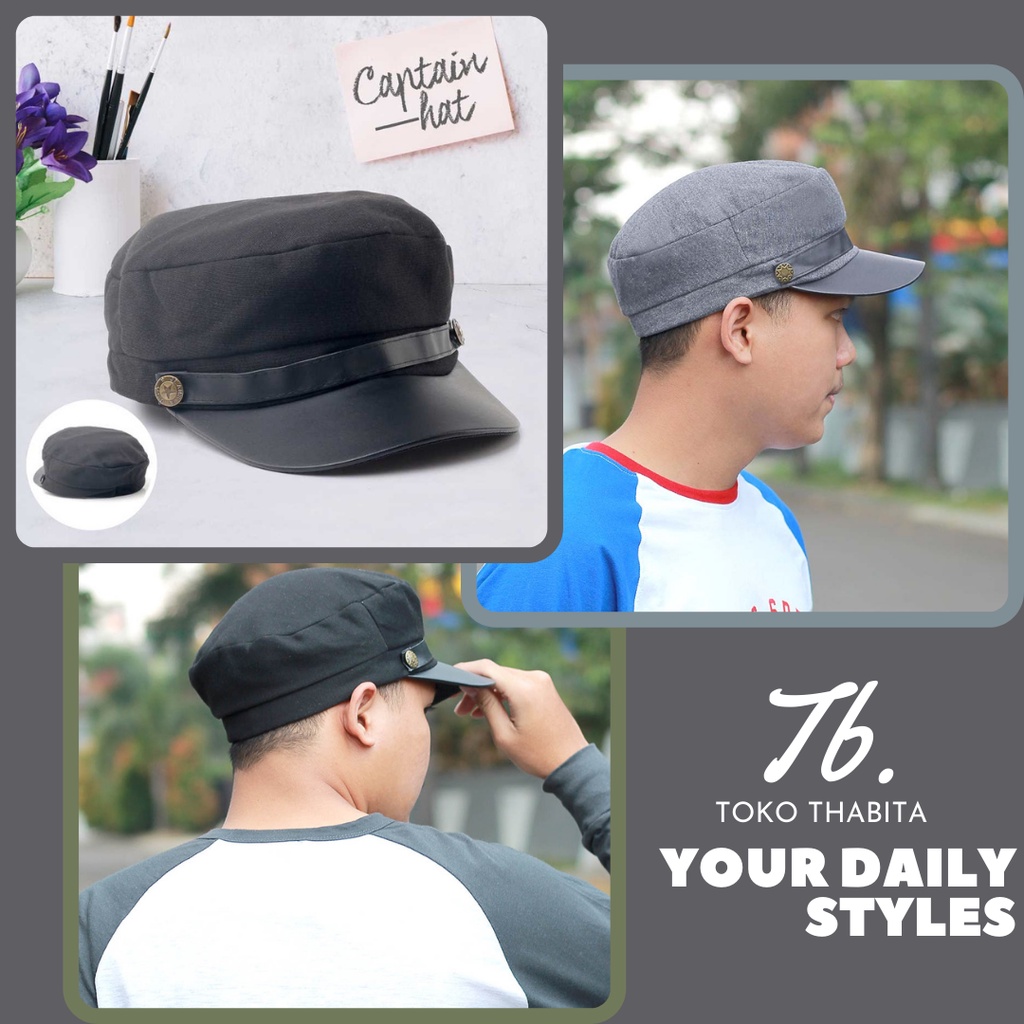 Topi Kapten Kapal Laut Sailor Cadet Millitary Model Ariel Bahan Katun Nautical Captain Hat