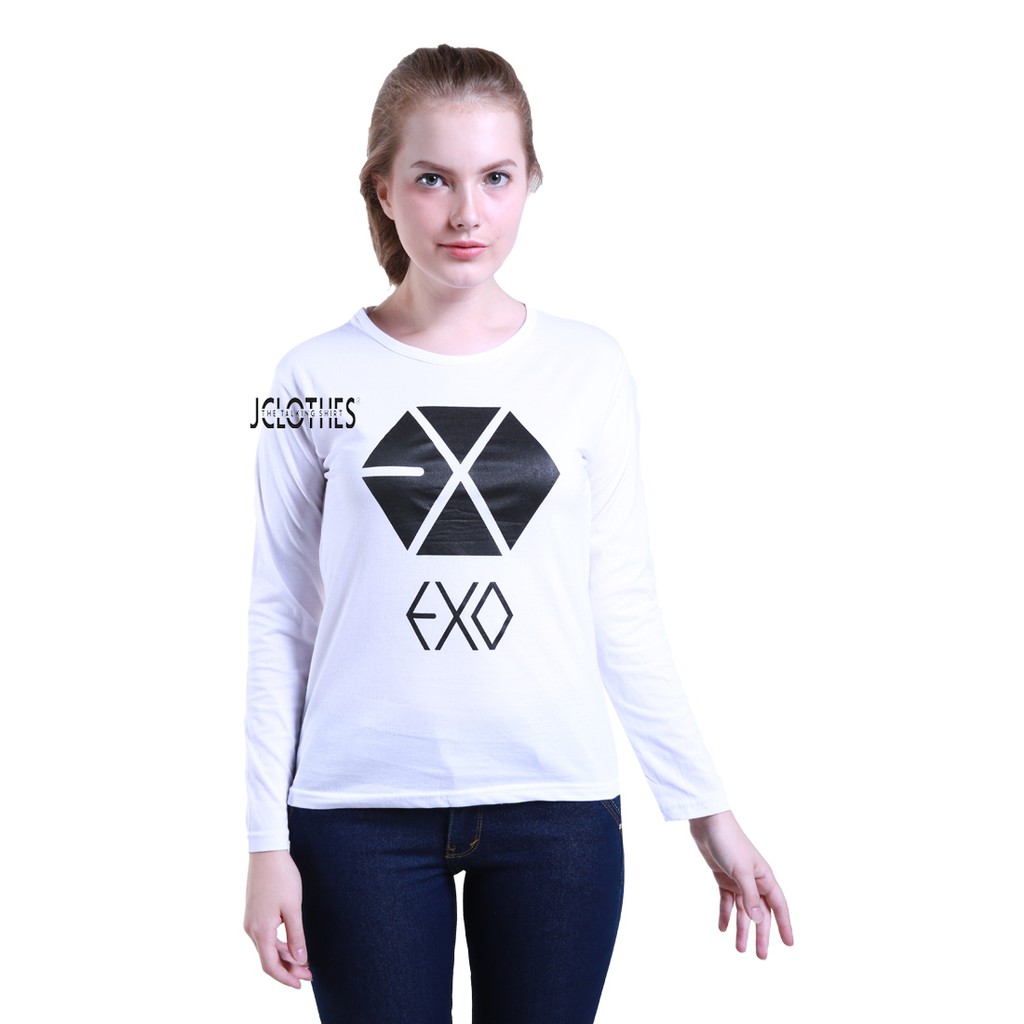 Kaos Wanita / Kaos Cewe / T-Shirt Wanita Lengan Panjang EXO - Putih