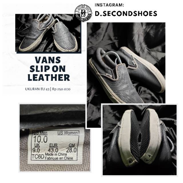 Sepatu Vans Slip On kulit Original Bekas Size 43