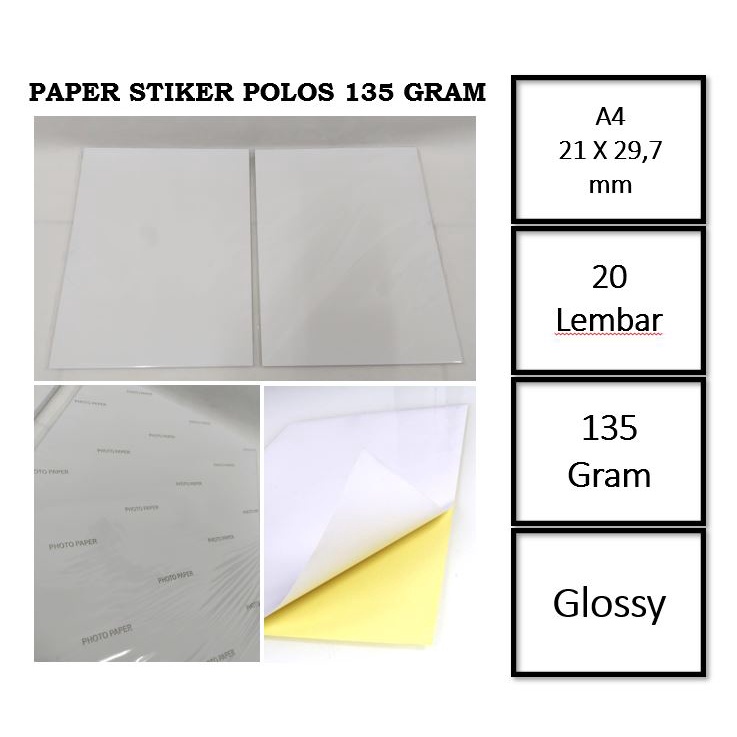 

PAPER FOTO STICKER GLOSSY 135 POLOS - KERTAS STICKER POLOS