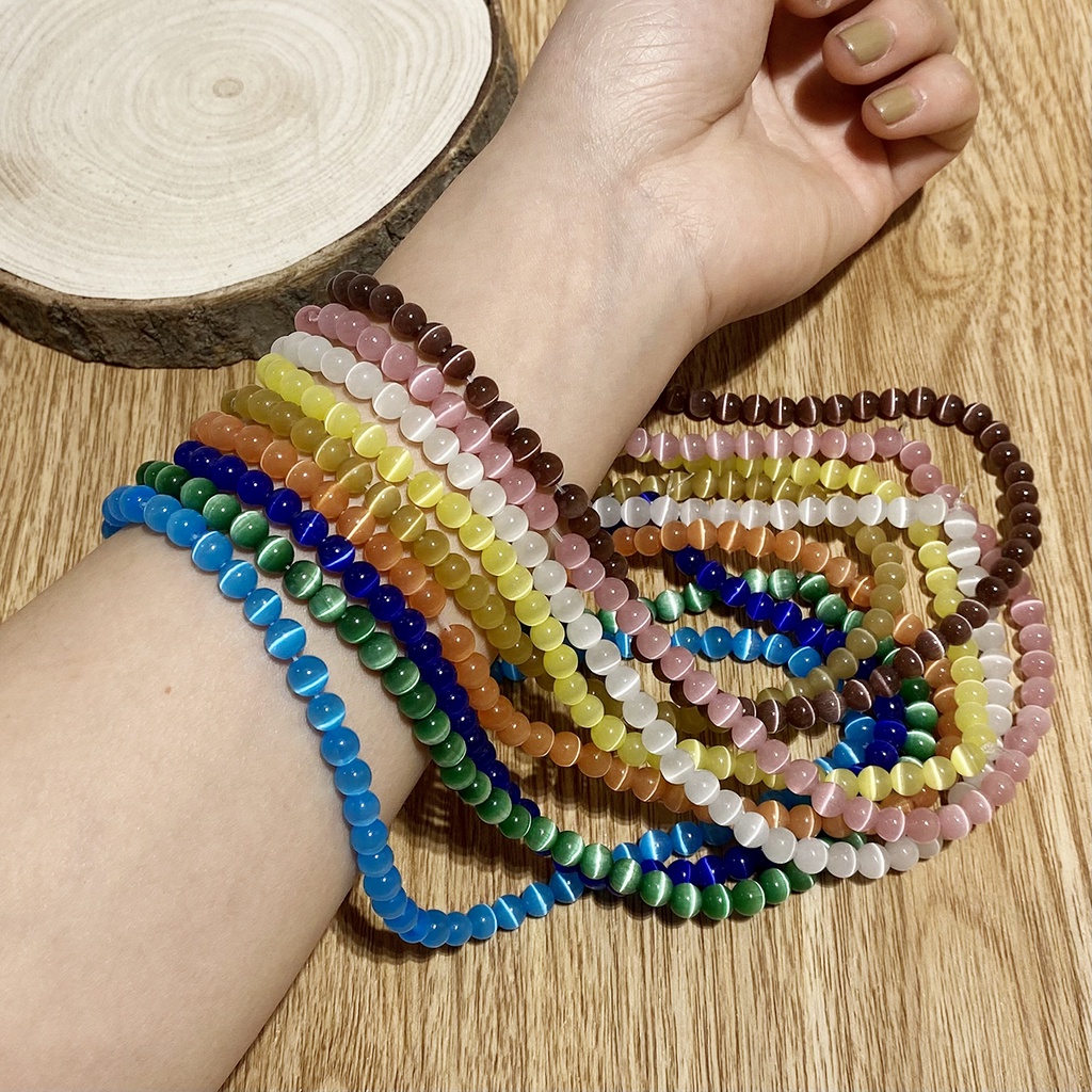 10 pcs/lot Kualitas Tinggi 4/6/8mm Putaran String Opal Longgar Spacer Bead Kaca Alami Cat Eye Beads Untuk Perhiasan Kalung Gelang