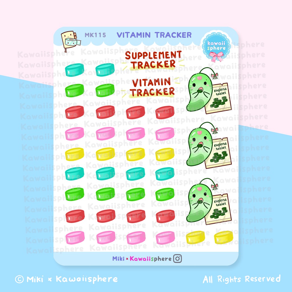 

Vitamin Tracker (for 1 Month) | Planner Sticker MK115 Kawaiisphere | Writable Waterproof