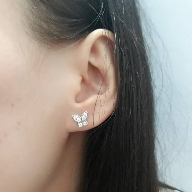 ANTING TUSUK KUPU-KUPU PERAK 925 LAPIS EMAS PUTIH/PERHIASAN GIWANG SILVER WANITA / PERAK ASLI /AT532