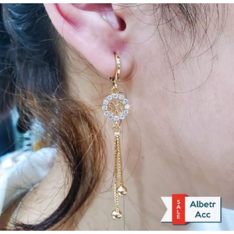 Anting juray kupu bulat Rosegold bahan titanium fashion wanita anti luntur dan karat